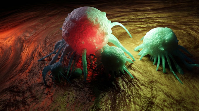 Eine 3D-Ansicht einer Krebszelle im menschlichen Körper