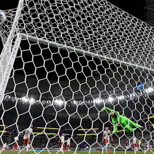 Kylian Mbappe erzielt das Tor zum 3:0 für Frankreich gegen Polen im WM-Achtelfinale 2022.