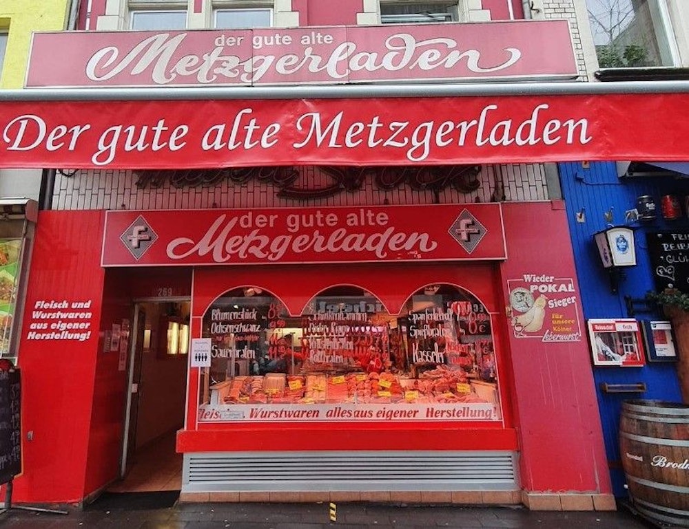Die Metzgerei Stock auf der Neusser Straße in Köln-Nippes.