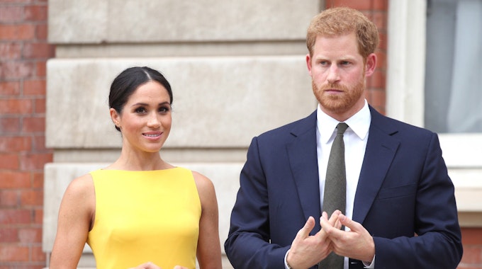 Prinz Harry von Großbritannien und seine Frau Meghan während eines Empfangs im Marlborough House.