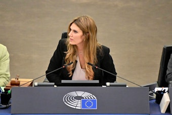 Eva Kaili bei einer Plenartagung im Plenarsaal des Europäischen Parlaments.