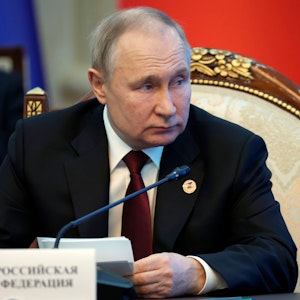 Dieses von der staatlichen russischen Nachrichtenagentur Sputnik via AP veröffentlichte Foto zeigt Wladimir Putin bei einem Gipfeltreffen des Zwischenstaatlichen Rates der Eurasischen Wirtschaftsunion (EAEU).