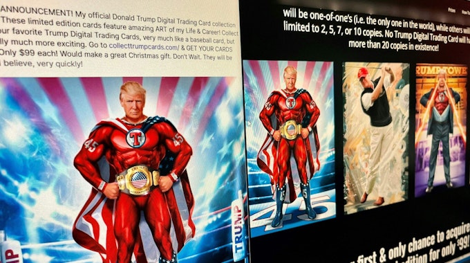 Auf seinen digitalen Sammelkarten stellt sich Trump als Superheld dar.