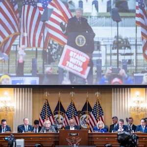 The House select committee investigating the attack on the US Capitol holds their final meeting to vote on criminal referrals against former President Donald Trump in the Cannon House Office Building in Washington, DC on December 19, 2022. (Photo by JIM LO SCALZO / POOL / AFP)