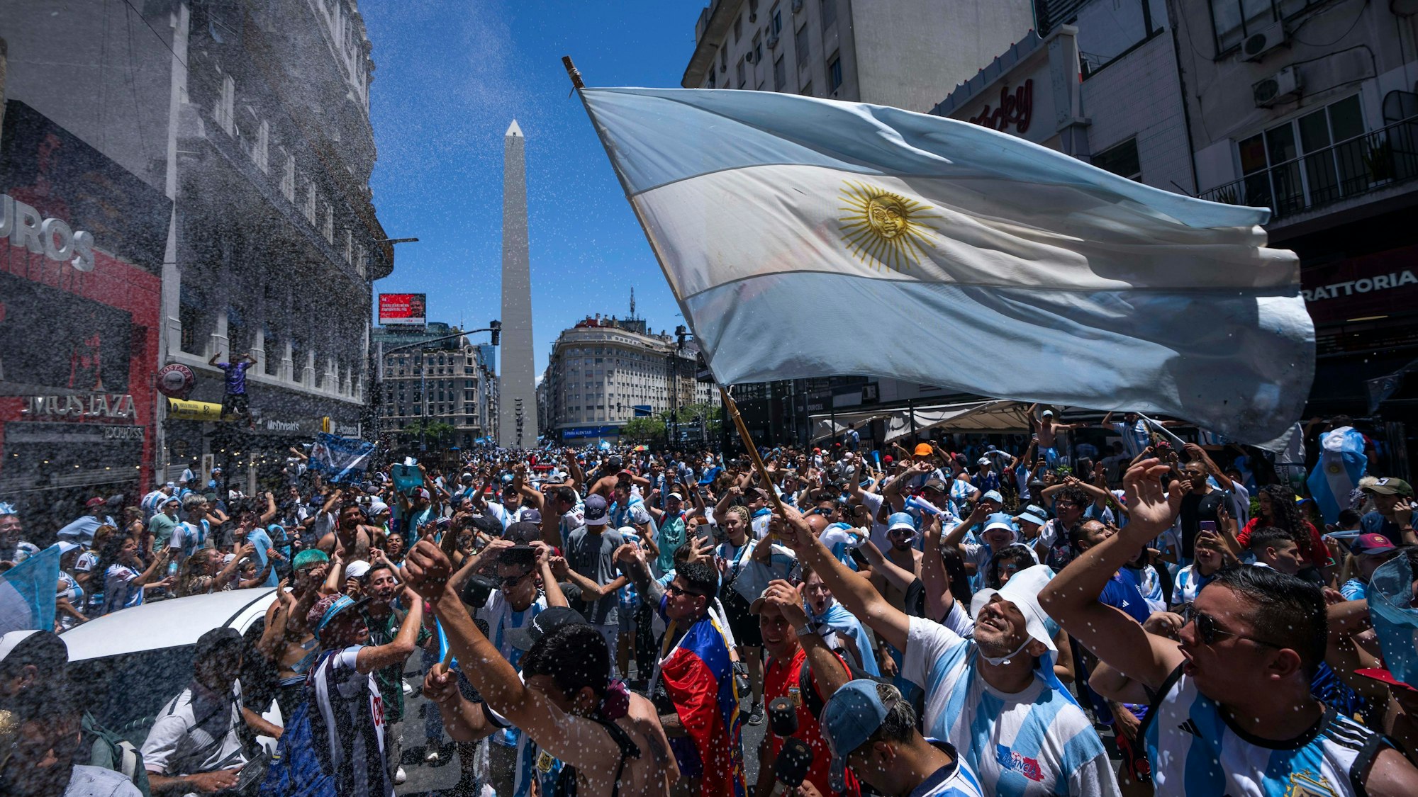 Ein Fan schwenkt die argentinische Flagge.