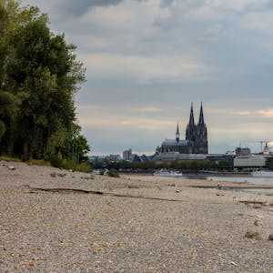 Der Rhein in Köln hatte wegen des Extremwetters ein Niedrigwasser von 75 Zentimetern.