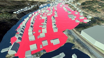 In Rot zeigt die Simulation die Überschwemmungen im Bereich Dronkestraße in Schleiden.
