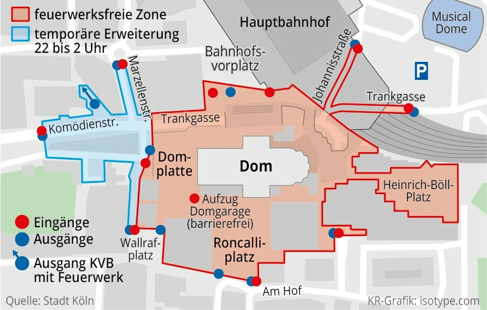 Eine Karte der feuerwerksfreien Zone im Bereich um den Dom.