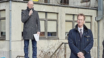 Ingo Pfennings (l.) und Detlef Seif, hier bei einer Demo gegen den Krieg in der Ukraine in Vogelsang.