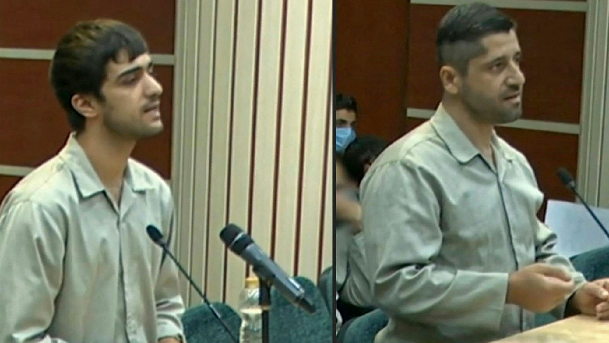 Mohammad Mahdi Karami und Seyyed Mohammad Hosseini, die am Samstagmorgen hingerichtet wurden, bei einer Gerichtsverhandlung in Karadsch am 5. Dezember.