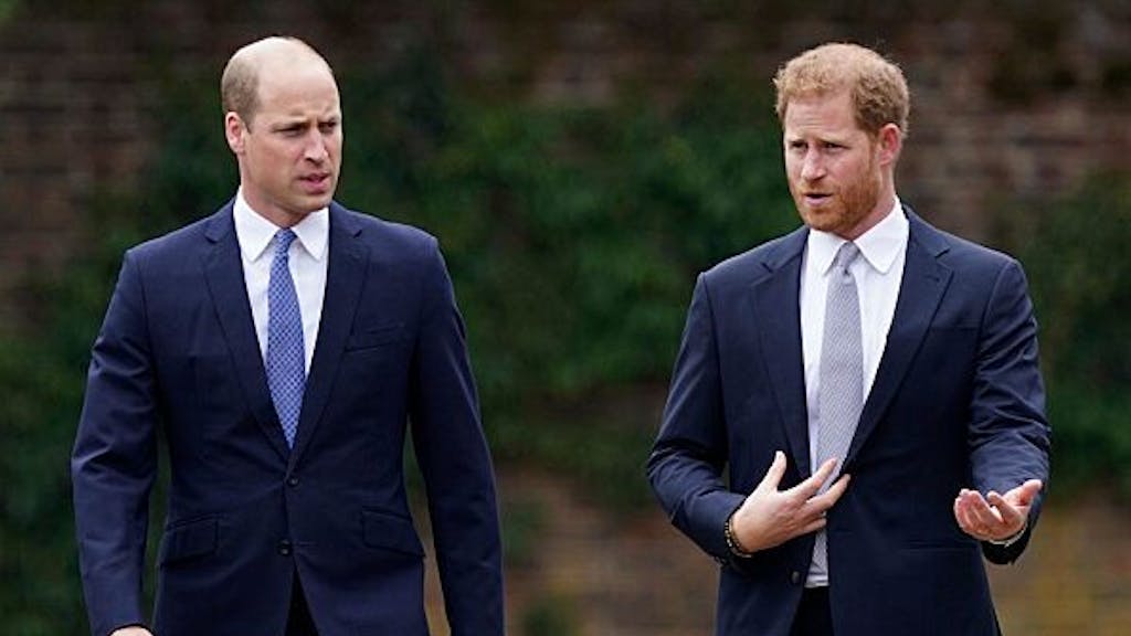 Die britischen Prinzen William (l) und Harry kommen zur Enthüllung der Statue ihrer Mutter Diana im Sunken Garden des Kensington-Palastes.&nbsp;