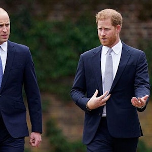 Die britischen Prinzen William (l) und Harry kommen zur Enthüllung der Statue ihrer Mutter Diana im Sunken Garden des Kensington-Palastes.