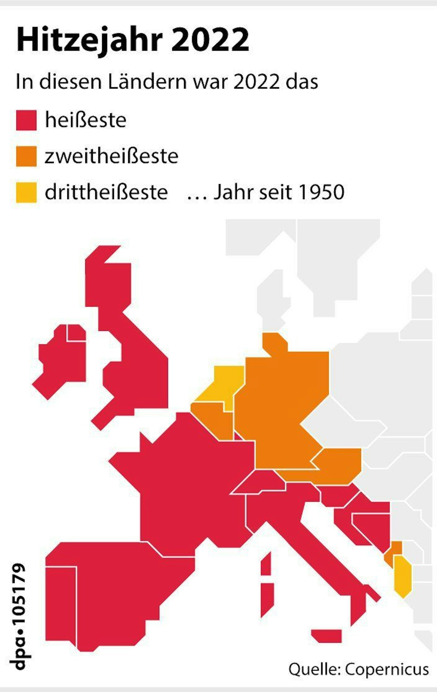 Die Grafik zeigt, in welchen europäischen Regionen Hitzrekorde 2022 aufgestellt wurden.