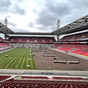 An Freitag (13. Januar 2023) wurde im Rhein-Energie-Stadion der neue Rasen ausgerollt.