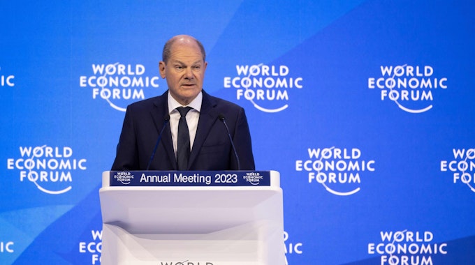 Der deutsche Bundeskanzler Olaf Scholz beim Weltwirtschaftsforum in Davos.