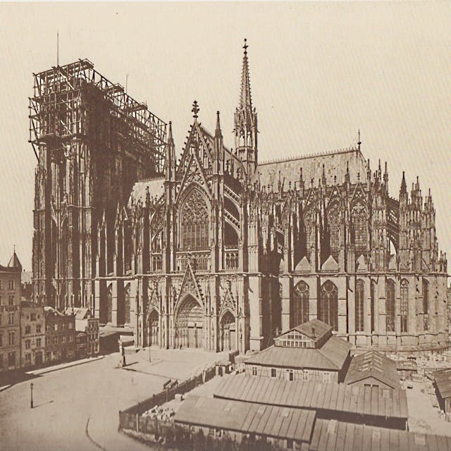 Historisches Foto vom Weiterbau des Kölner Doms 