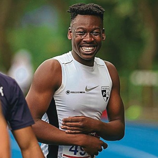 Strahlender Sieger: Beim Sportfest in Köln freute sich Chidiera Onuoha vom THC Brühl im vorigen Mai über seine Zeit von 10,50 Sekunden über 100 Meter.