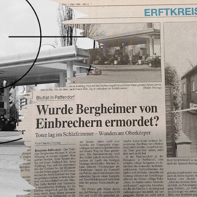 Ein Artikel-Ausriss aus dem Kölner Stadt-Anzeiger zeigt, dass zunächst über die tödlichen Folgen eines Einbruchs spekuliert wurde. Tatsächlich war der Betreiber der gezeigten Tankstelle im Visier von Mördern.