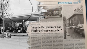Ein Artikel-Ausriss aus dem Kölner Stadt-Anzeiger zeigt, dass zunächst über die tödlichen Folgen eines Einbruchs spekuliert wurde. Tatsächlich war der Betreiber der gezeigten Tankstelle im Visier von Mördern.