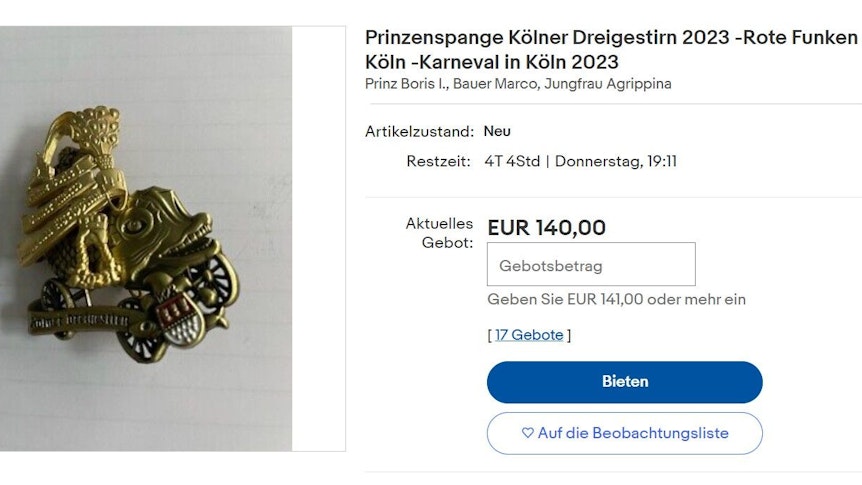 Screenshot der Prinzenspange auf Ebay von Sonntag (22. Januar)