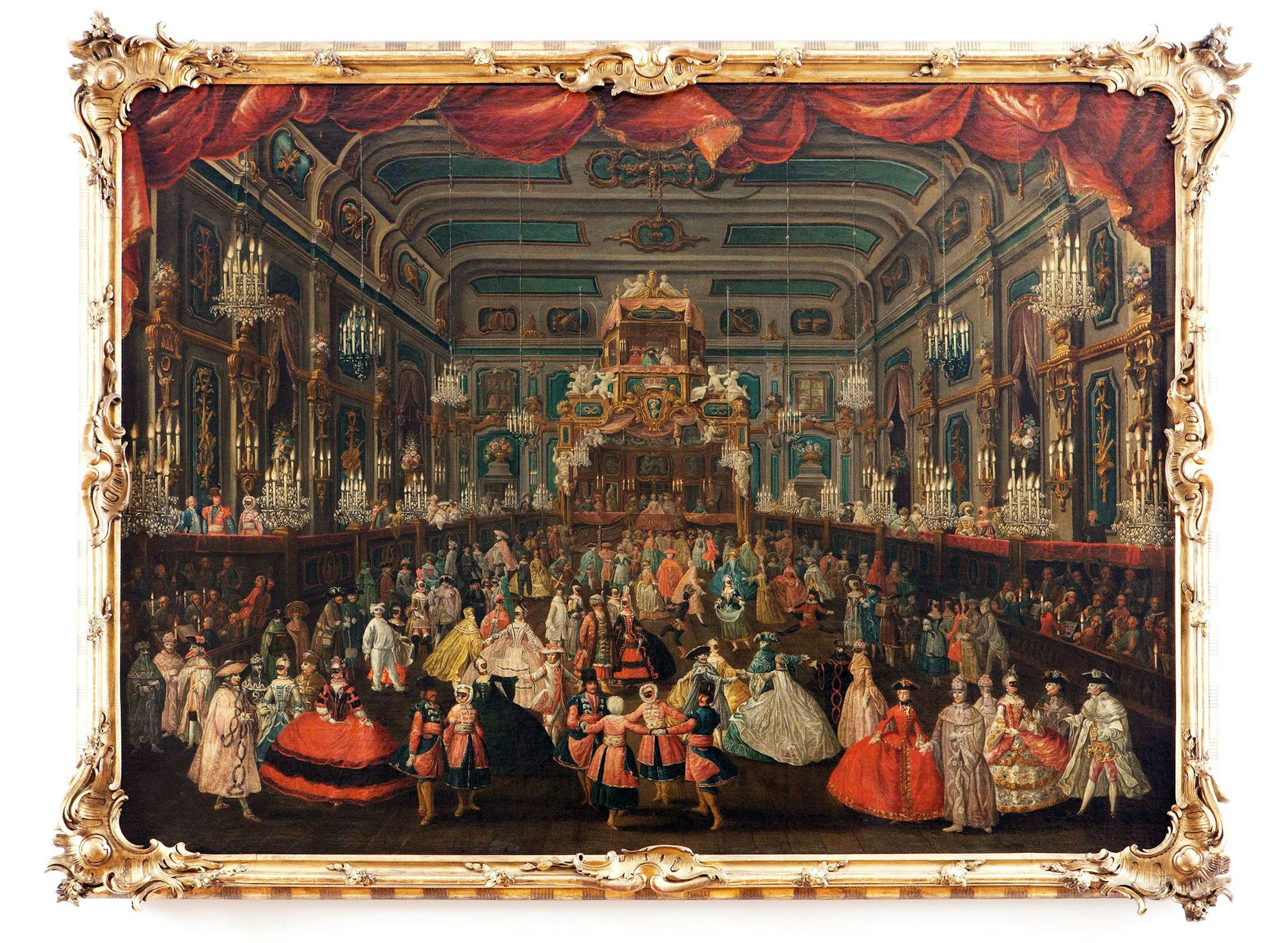 Im Buch abgebildet ist das Gemälde „Bönnsche Ballstücke“ aus dem Jahr 1754 des Hofmalers Francois Rousseau.