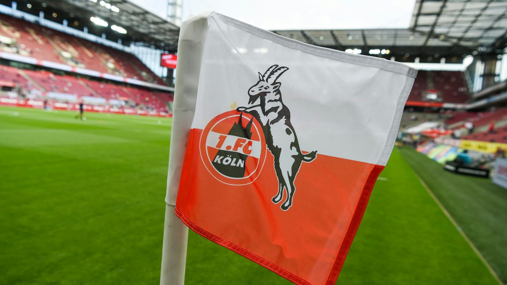 Auf einer Eckfahne ist das Logo des 1. FC Köln zu sehen.