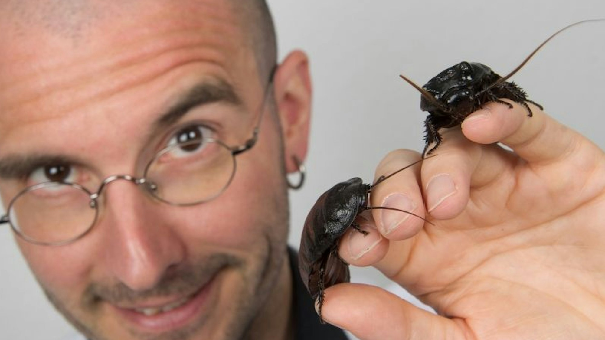 Dr. Mark Benecke mit Käfern auf der Hand.