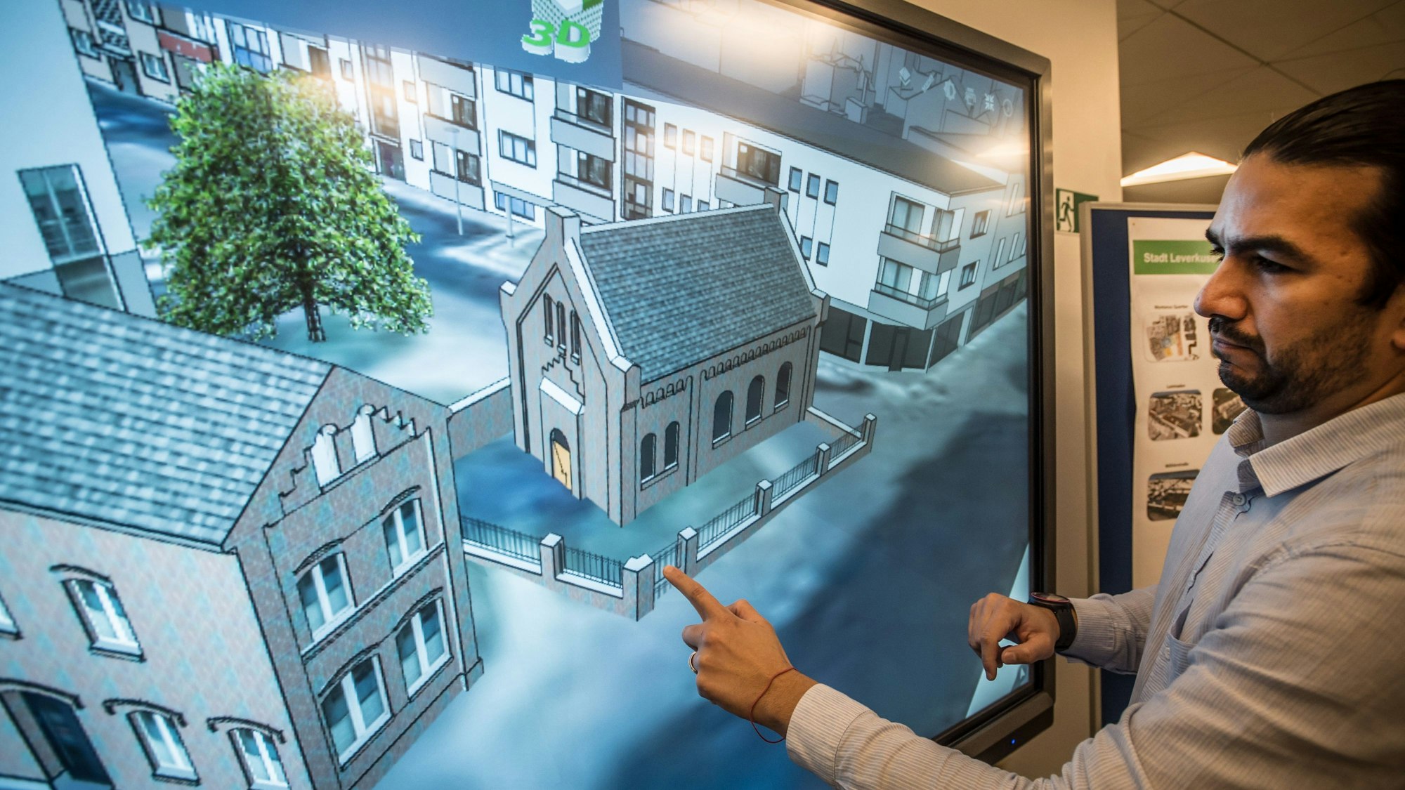 Virtuelles 3-D-Modell der Synagoge Lessing- / Altstadtstraße. Ktasteramts-Mitarbeiter Jorge Fernandez hats mit erstellt. Foto: Ralf Krieger