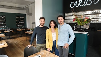 Das Team der Pasta Bar Caruso auf der Kasparstraße. V.Li.: Emanuele Barbaro, Anna Siena, Marcello Caruso.

