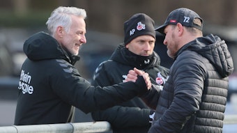1. FC Köln, Training, von links: mark Zimmermann, Andre Pawlak, Steffen Baumgart (1. FC Köln). 17.01.2023, Bild: Herbert Bucco