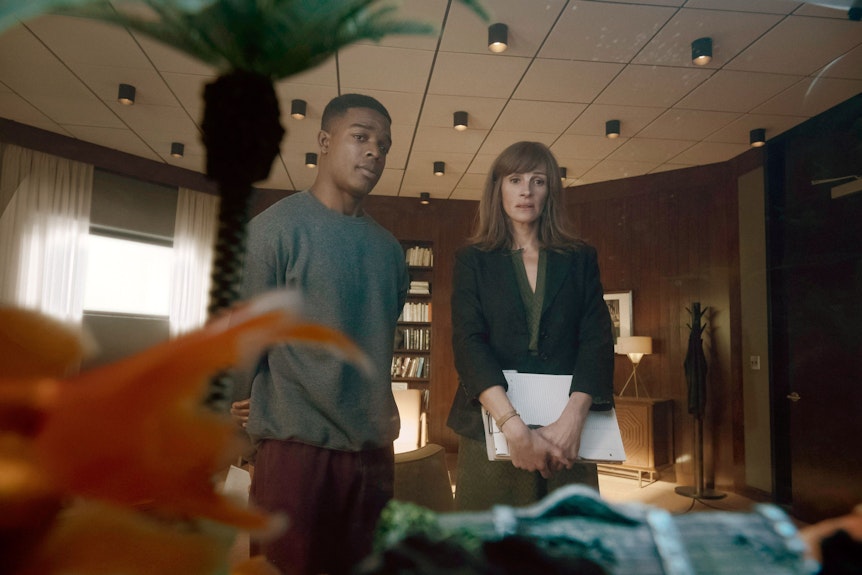 Julia Roberts als Heidi und Stephan James als Walter Cruz in einer Szene der Amazon-Serie „Homecoming“.