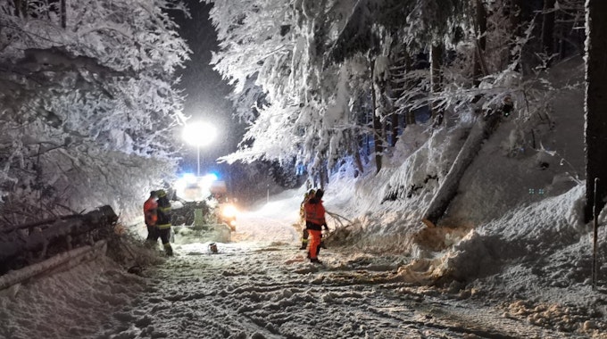 Schneemengen in Österreich. Ein Feuerwehrmann und Helfer sind nach starkem Schneefall im Einsatz.
