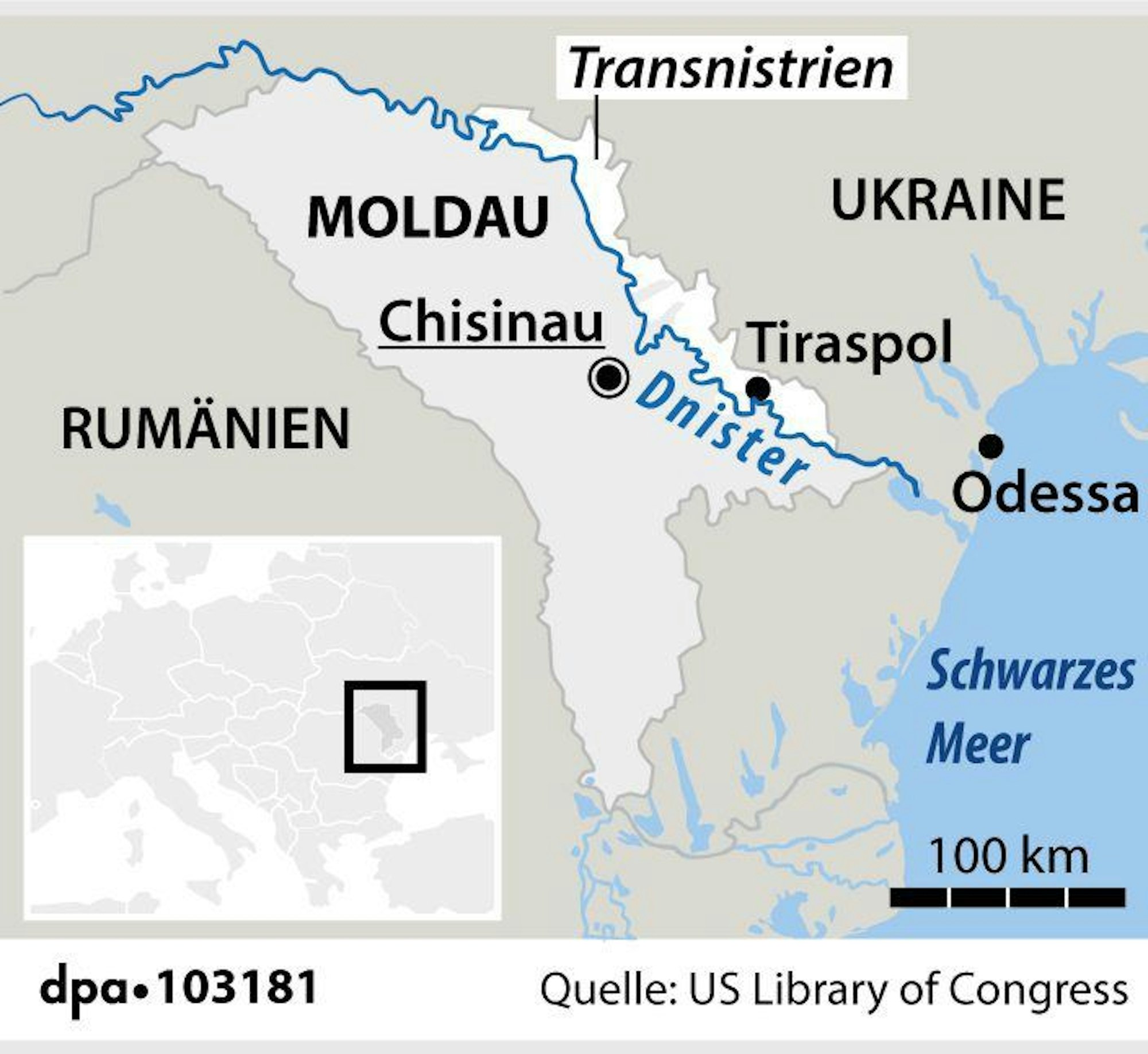 Grafik-Karte Nr. 103181, Querformat 60 x 55 mm, "Verortung von Transnistrien"; Redaktion: I. Kugel; Grafik: A. Brühl (Wiederholung)


