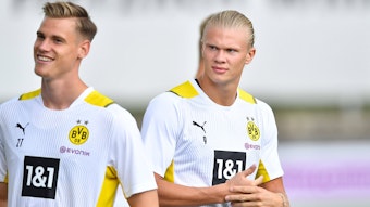 Steffen Tigges und Erling Haaland trainieren bei Borussia Dortmund.