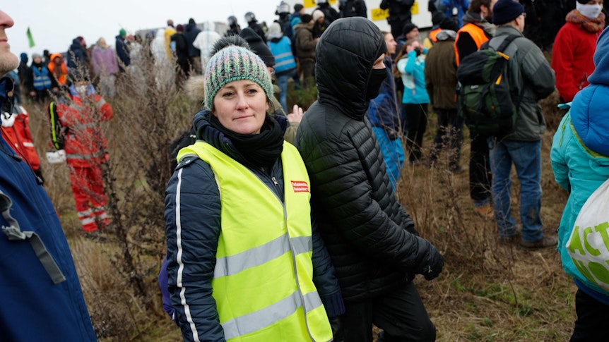 Linken-Chefin Janine Wissler beobachtete Mitte Januar auch das Geschehen in Lützerath.