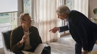 Jason Segel und Harrison Ford drehen eine Szene für die Serie Shrinking.