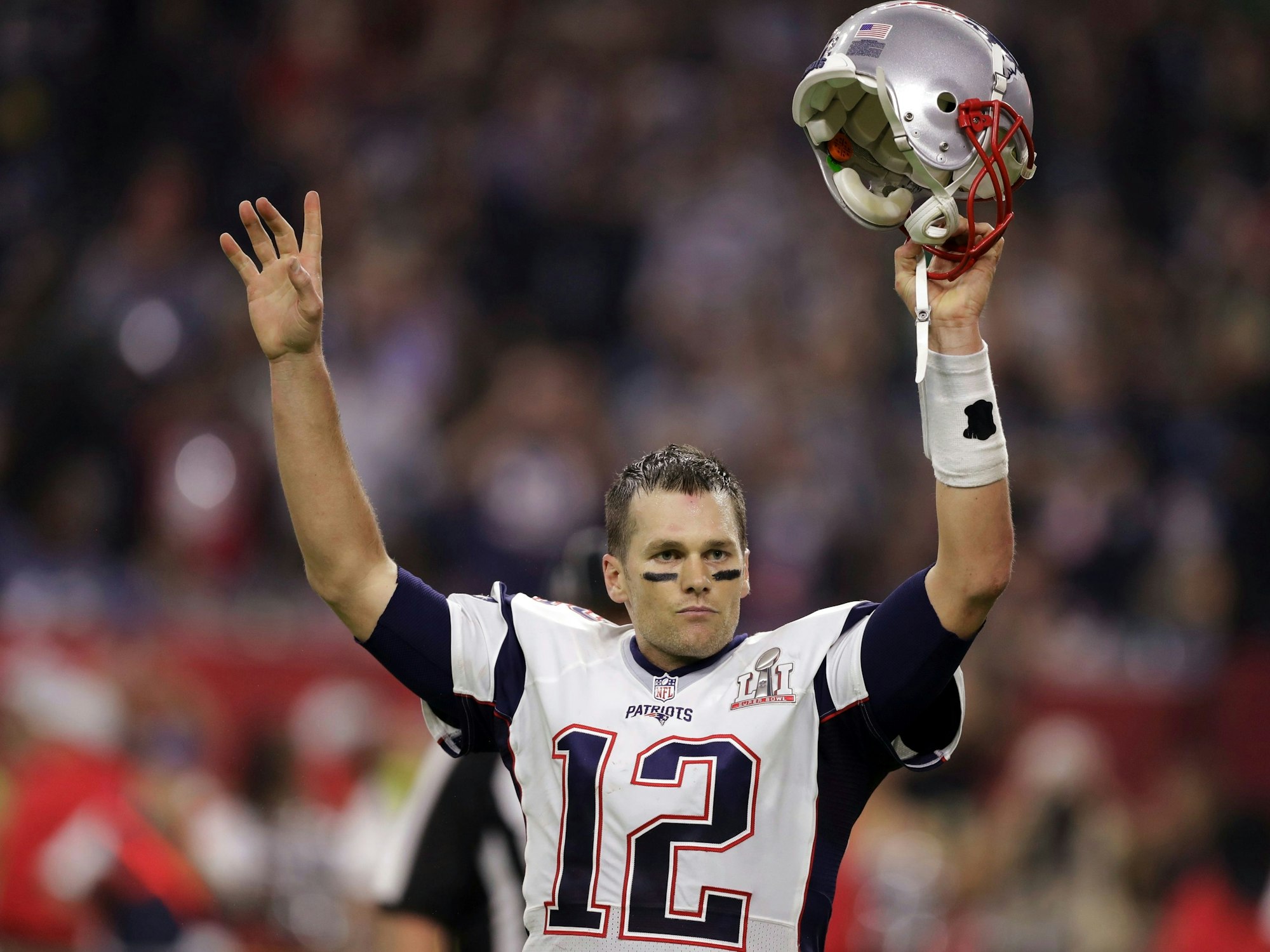 51. Super Bowl am 05.02.2017 im NRGStadium in Houston, Texas, USA: Tom Brady jubelt nach einem Touchdown am 5. Februar 2017.