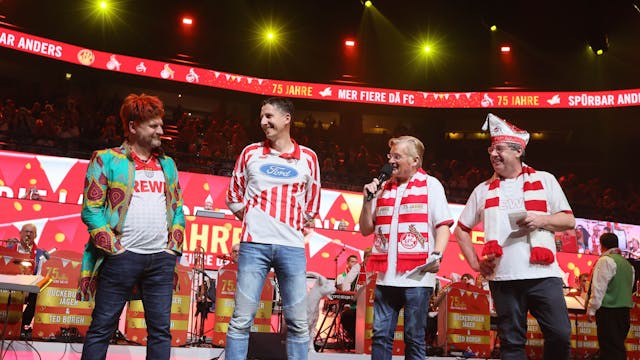 Die „Lachende FC-Arena“: Steffen Baumgart (v.l.), Christian Keller, Michael Trippel, Werner Wolf