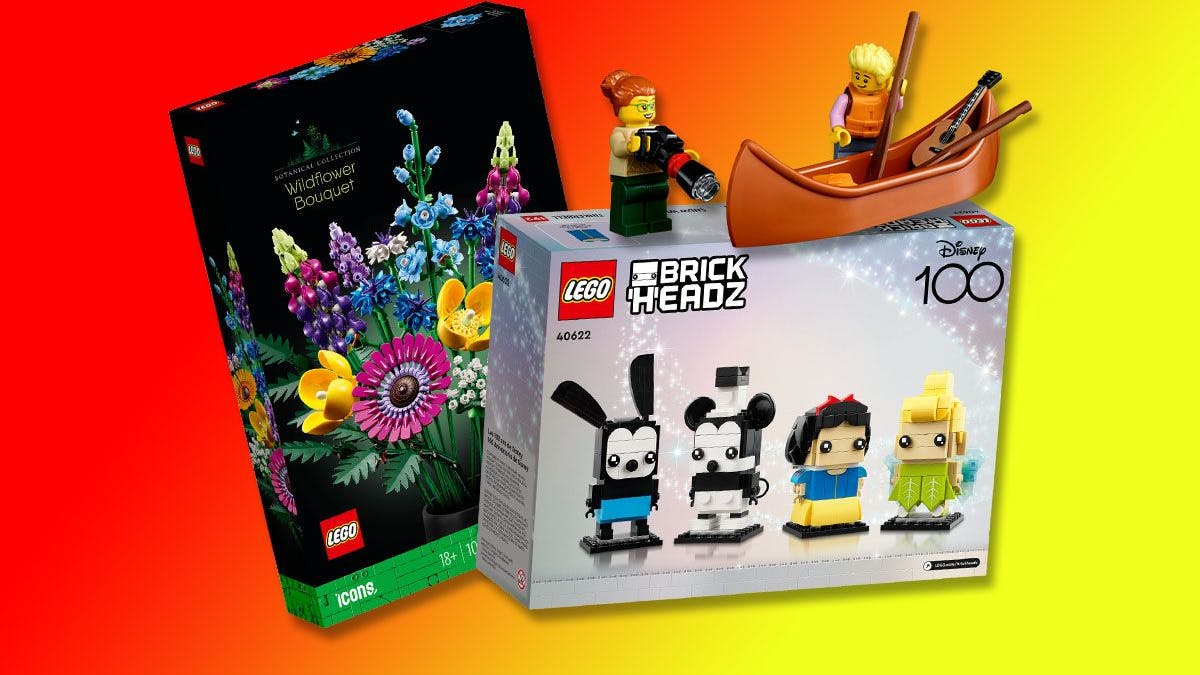 Lego Wildblumenstrauß, Lego Finnhütte Minifiguren, Lego BrickHeadz Disney-Figuren in den Lego Neuheiten Februar 2023.