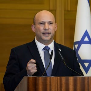 FILE - Israeli Prime Minister Naftali Bennett delivers a statement at the Knesset, Israel's parliament, in Jerusalem on June 29, 2022. Bennett, a former Israeli prime minister who served briefly as a mediator at the start of Russia's war with Ukraine, said during an interview posted online Saturday, Feb. 4, 2023, he drew a promise from the Russian president not to kill his Ukrainian counterpart. (AP Photo/Tsafrir Abayov, File)
