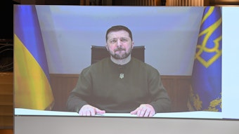 Der ukrainische Präsident Wolodymyr Selenskyj nimmt am 17. Februar per Videoschalte an der Sicherheitskonferenz in München teil.