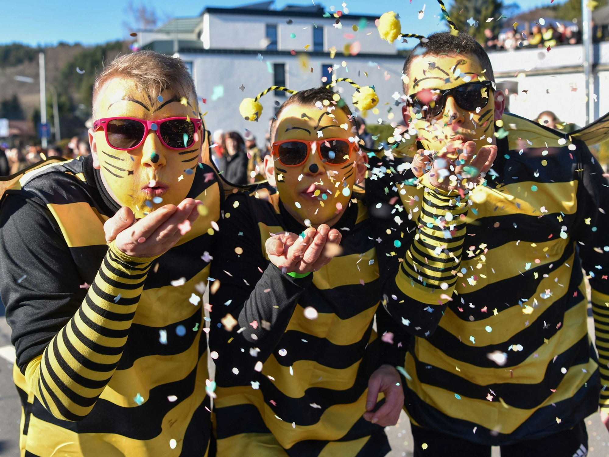Selbstbewusst zeigte sich in diesem Jahr der JGV aus Hellenthal: Als „Stecher von Hellenthal“ zogen sie im Bienenkostüm durch den Zoch.