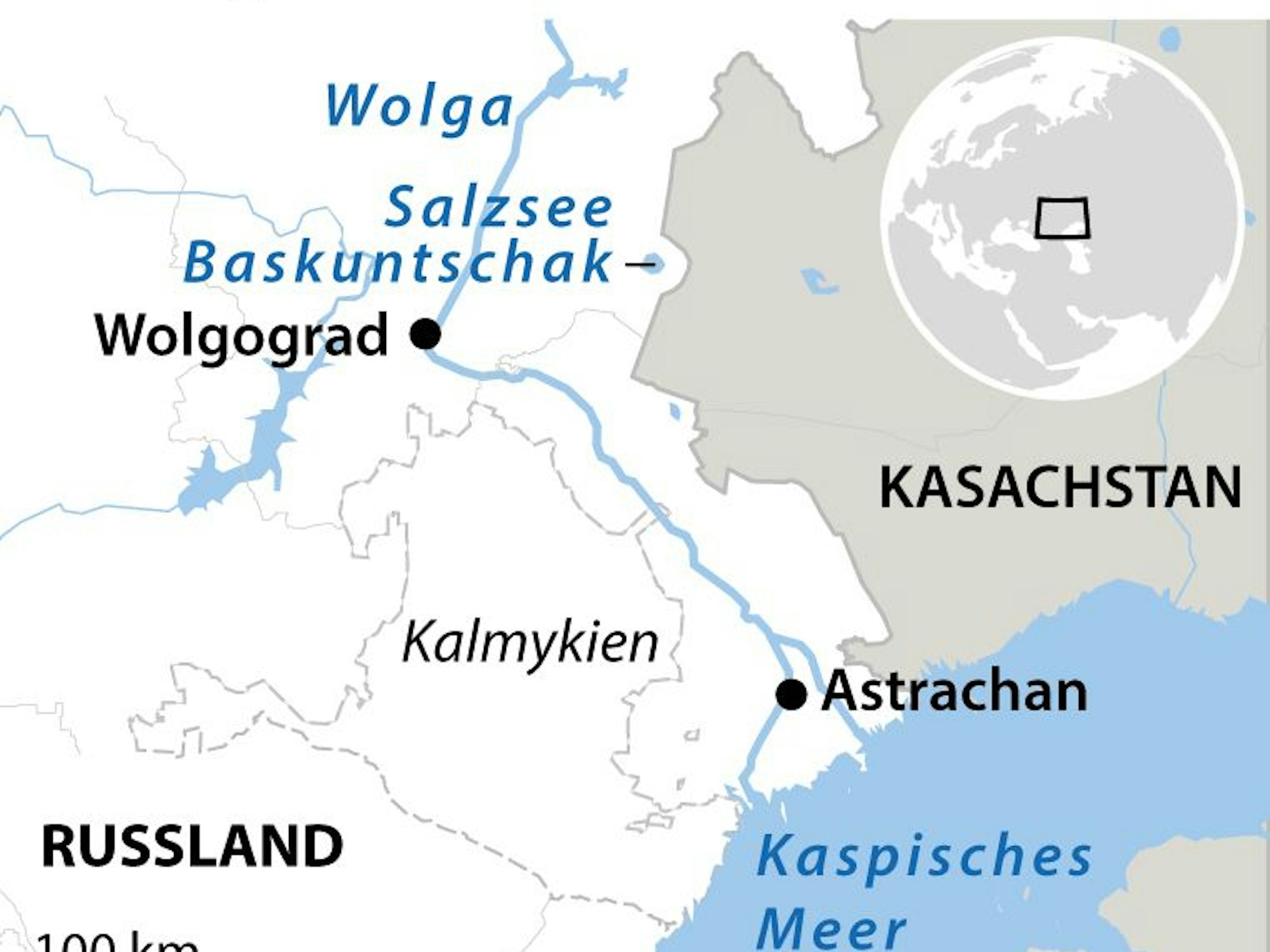 Der Fluss Wolga gehört zu den längsten und wasserreichsten Flüssen Europas. Die Wolga mündet im kaspischen Meer.