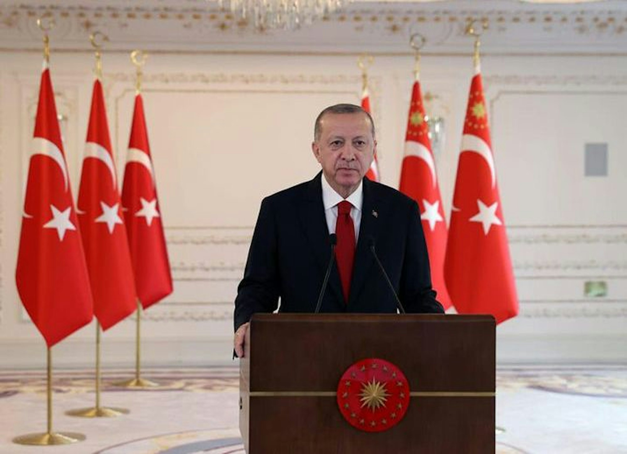 Recep Tayyip Erdogan, Präsident der Türkei, spricht während einer Pressekonferenz.