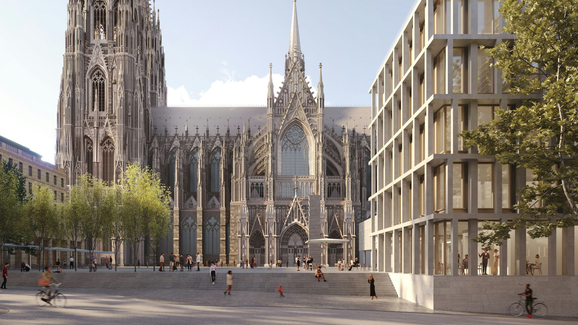 Die Visualisierung zeigt, wie die Historische Mitte Kölns in wenigen Jahren aussehen soll. Die Blickrichtung ist vom Roncalliplatz.