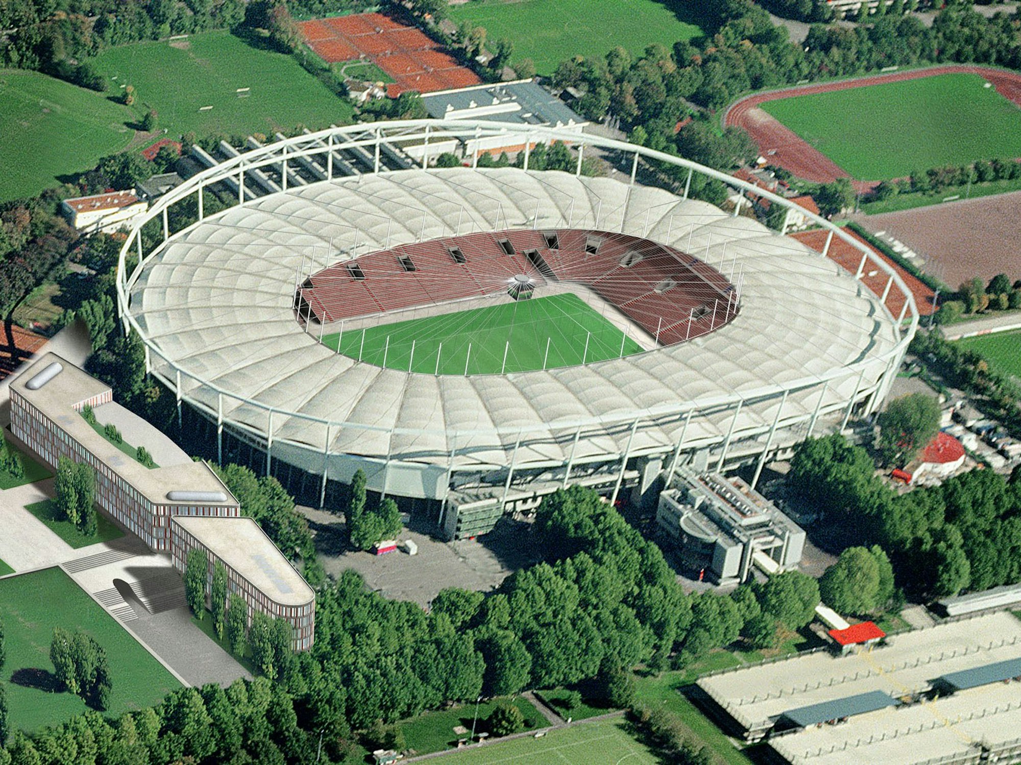 Die Bild zeigt das Gottlieb-Daimler-Stadion nach seinem geplanten Umbau.