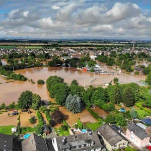 Die Luftaufnahme zeigt die Ausmaße der Flutkatastrophe 2021.&nbsp;