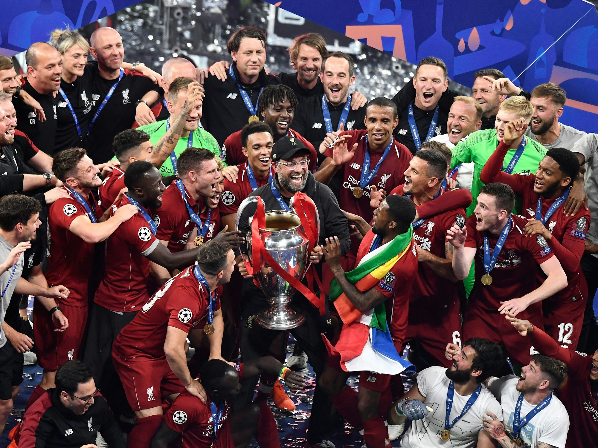 Jürgen Klopp feiert mit seiner Mannschaft den Gewinn der Champions League 2019.