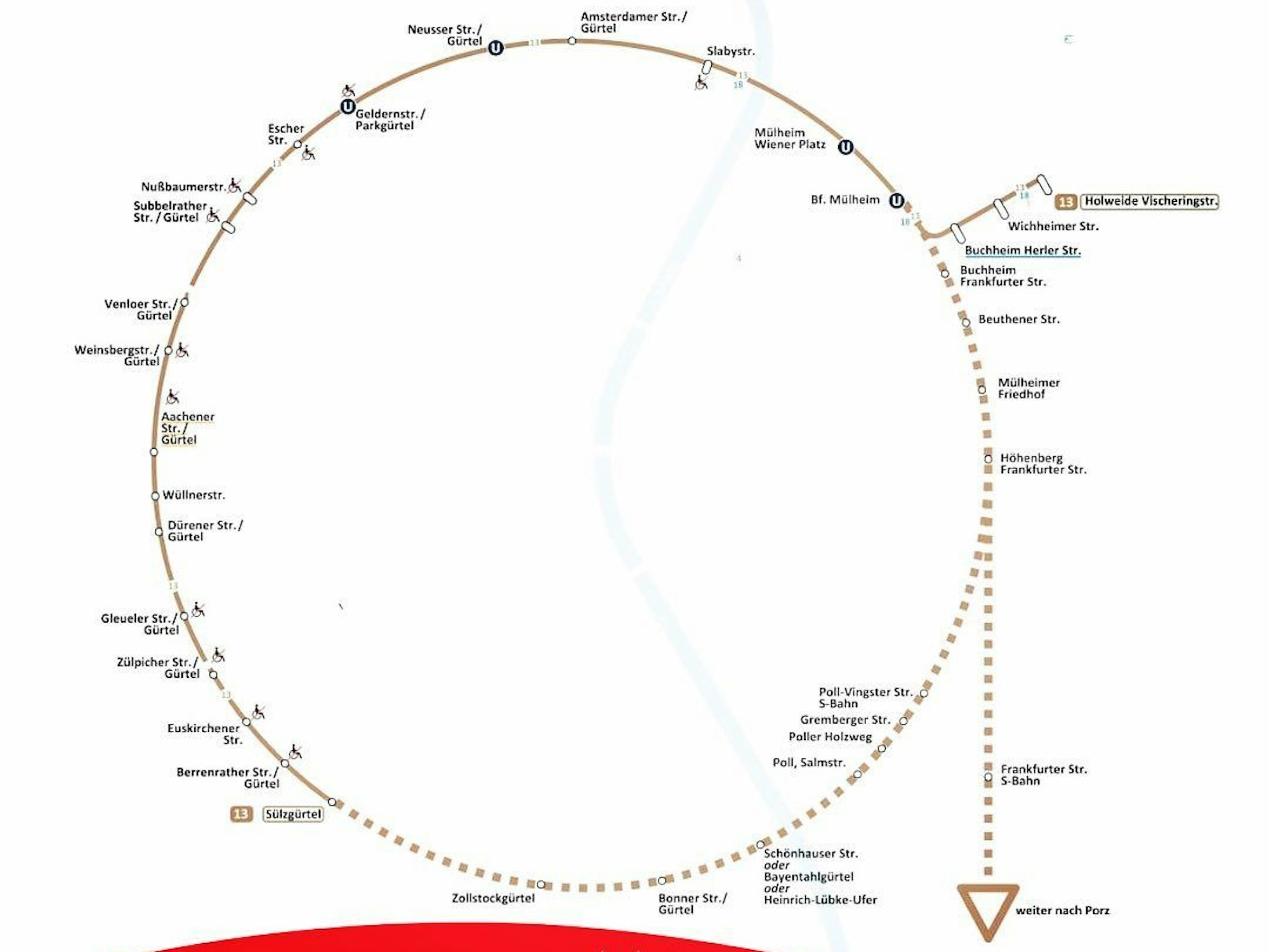 Grafik mit Haltestellen der neuen Kölner Ringbahn