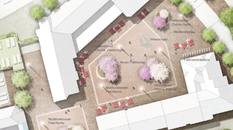 Planungsentwurf für den Marktplatz im Brückerfeld mit neuen Bauminseln.